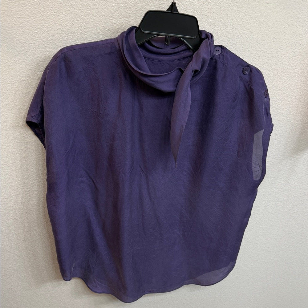 Massimo Dutti Purple Tie-Neck Silk Blouse
